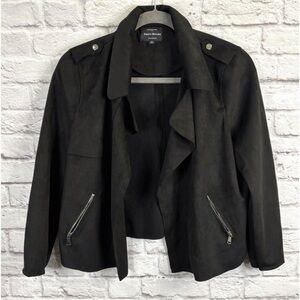 NWT Haute Monde Black Faux Suede Moto‎ Jacket Open Front SOFT